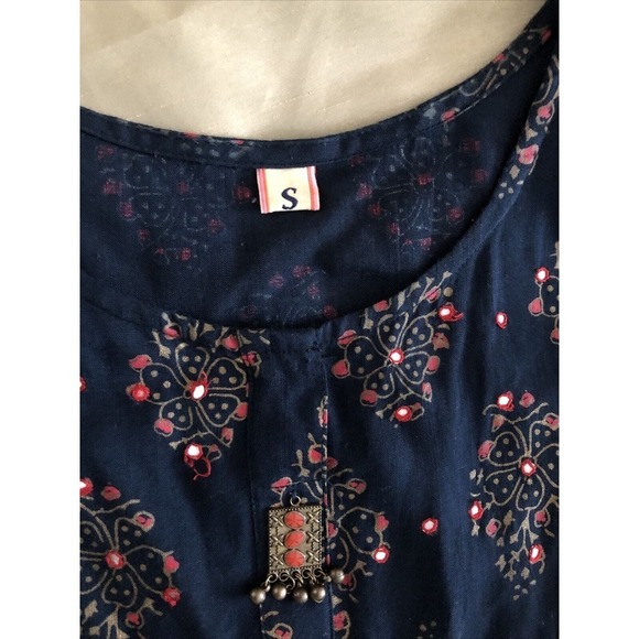 Ladies Printed Cotton Palazzo Suit Small Embellished Beads Missing Maxi Dress - Picture 12 of 13